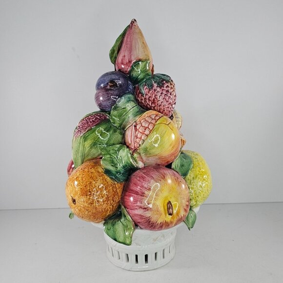 Vintage Horchow Italy Fruit Topiary Centerpiece Ceramic Porcelain *Chips* - Picture 2 of 11